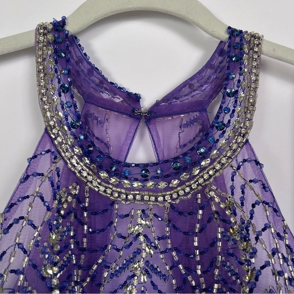 Juliet Blue Halter Sequin Formal Cocktail Dress w/ shawl sz 2XL Blue Purple - Picture 6 of 14